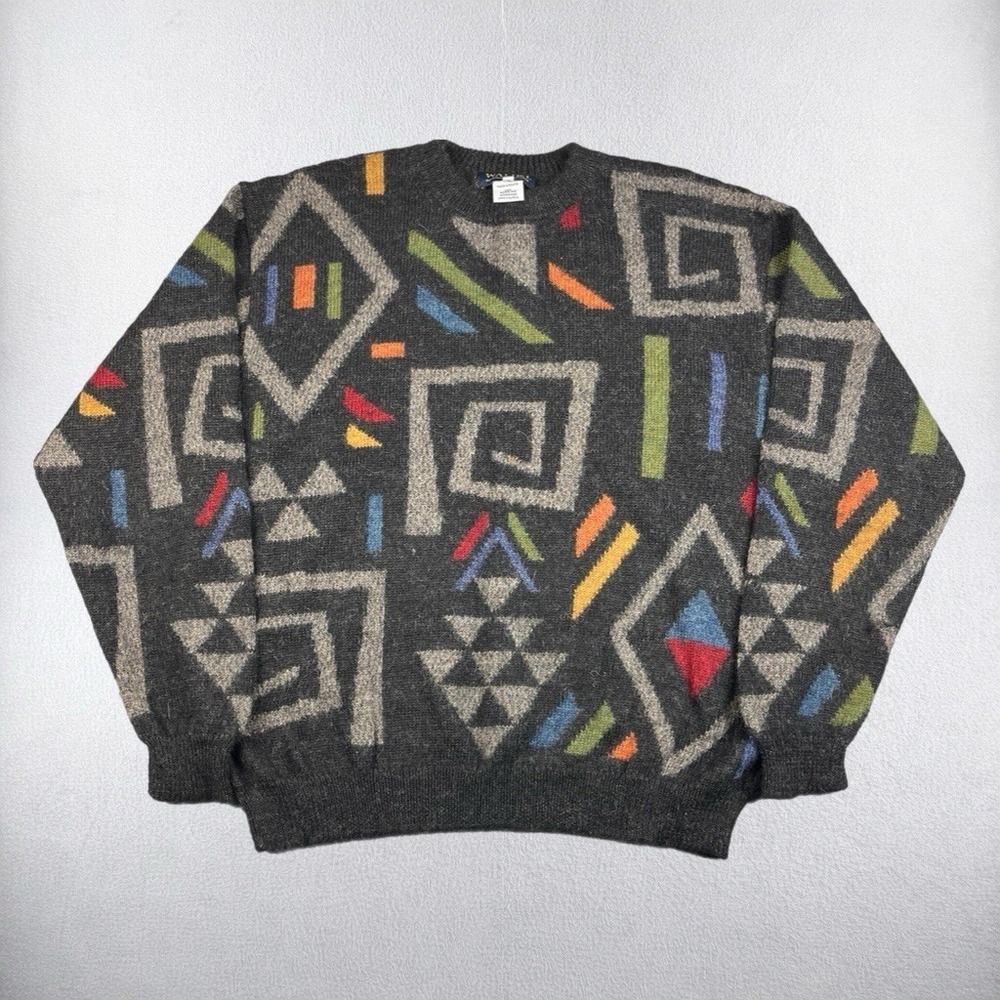Waliki Sweater Mens Large 100% Alpaca Hair Geometric Bolivia Made Soft Pullover